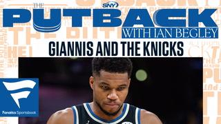 Putback with Ian Begley headline about Giannis and the Knicks, featuring Giannis Antetokounmpo.