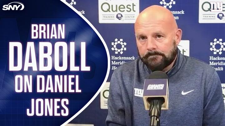 Brian Daboll addresses media on reevaluating Daniel Jones and Giants' season challenges.