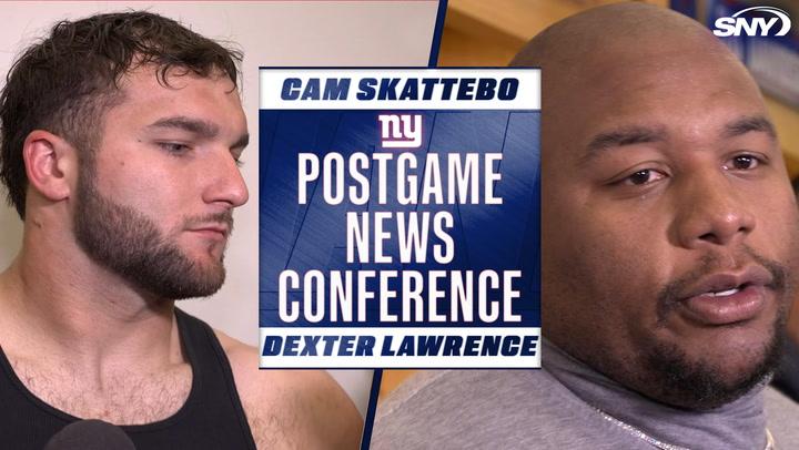 Cam Skattebo and Dexter Lawrence featured in Giants postgame news conference on SNY.