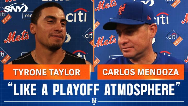 Tyrone Taylor and Carlos Mendoza discussing Mets win