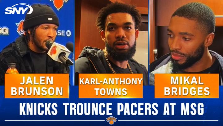 Knicks' Brunson, Towns, and Bridges discuss their dominant 123-98 win over the Pacers.