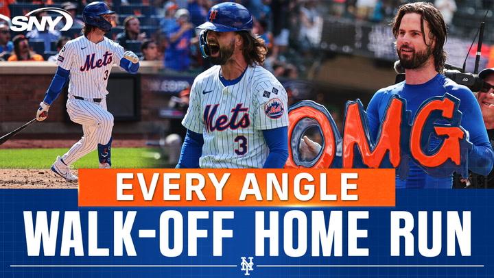 Every angle of Jesse Winker's walk-off home run in Mets win over Orioles, featuring reactions.