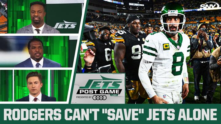 Jets Post Game Live panel discusses overreliance on Aaron Rodgers after team falls to 2-5.