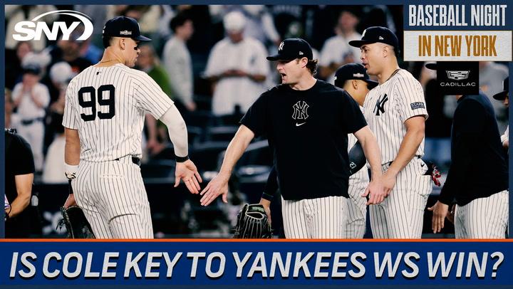 Yankees players shake hands. Is Gerrit Cole the key to the Yankees winning the World Series?