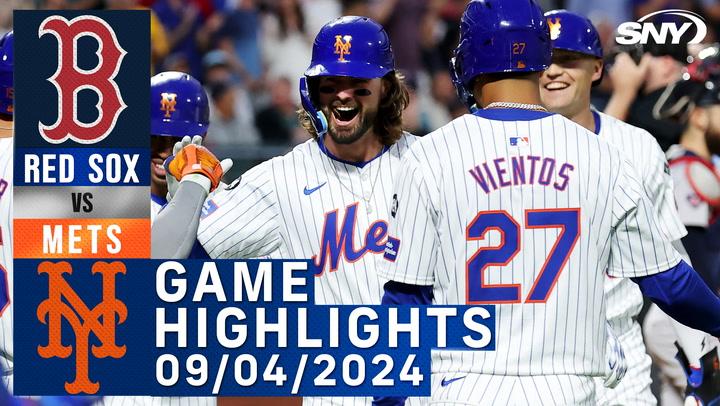 Mets vs Red Sox (9/4/2024) game highlights, with Jesse Winker hitting a grand slam for the Mets.