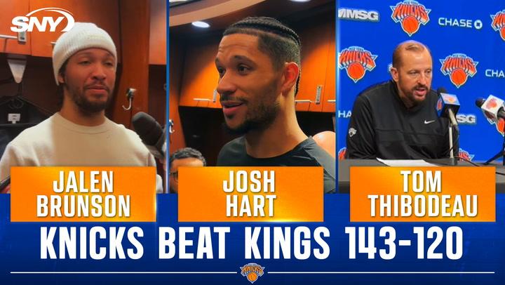 Jalen Brunson, Josh Hart, and Tom Thibodeau discuss Knicks' 143-120 win over the Kings.