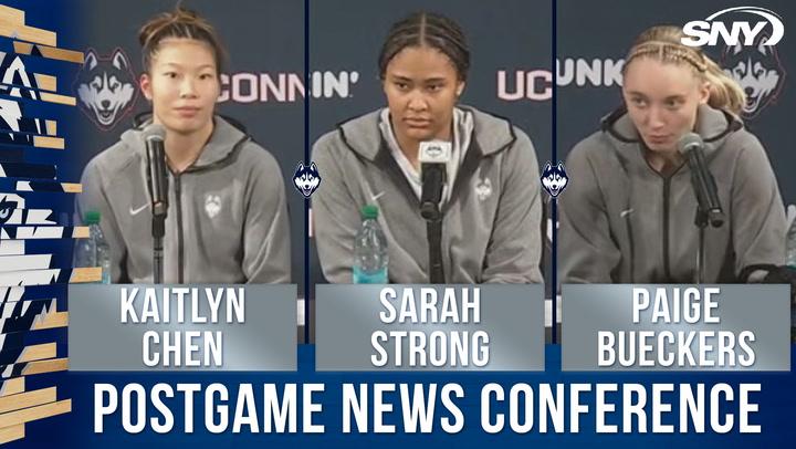 UConn players discuss Big East crown; Bueckers praises communication, Strong on turnovers.