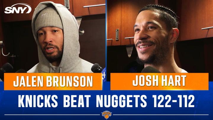 Jalen Brunson and Josh Hart discuss Knicks' 122-112 win over Nuggets, marking fifth straight.