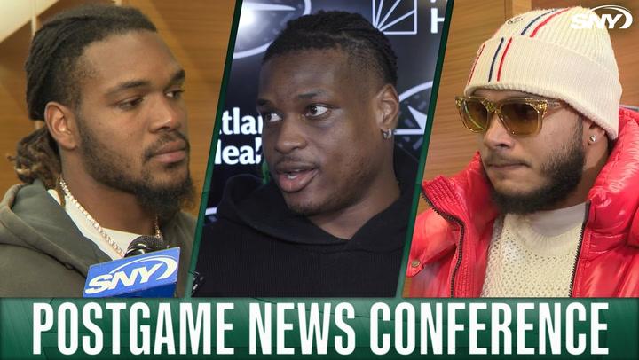 SNY postgame news conference with three New York Giants players speaking to the media.