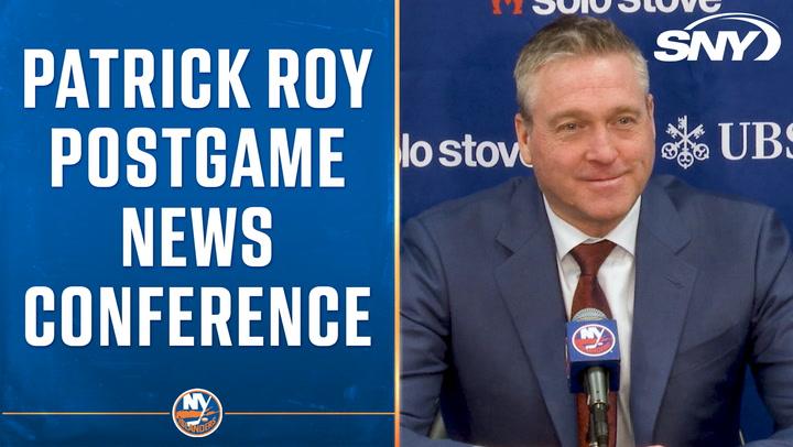 Patrick Roy discusses Islanders' 4-1 win, praising strong offense and defense.