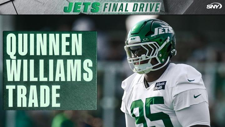 Quinnen Williams trade news discussed on Jets Final Drive, featuring Quinnen Williams in Jets uniform.