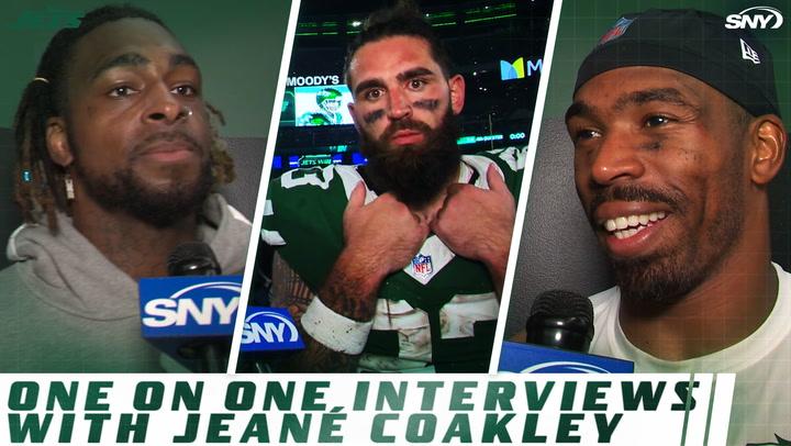 Jeane Coakley interviews Tyler Conklin, Chuck Clark, and Will McDonald on Jets’ win over New England.