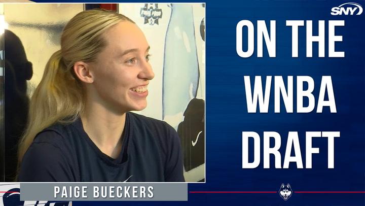 Paige Bueckers smiles, discussing her UConn coaches and thoughts on the recent WNBA draft.