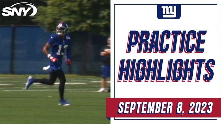 Giants wide receivers Jalin Hyatt and Isaiah Hodgins showcase one-handed catches