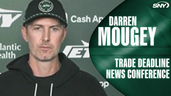 Darren Mougey trade deadline news conference for the Jets shown on SNY.