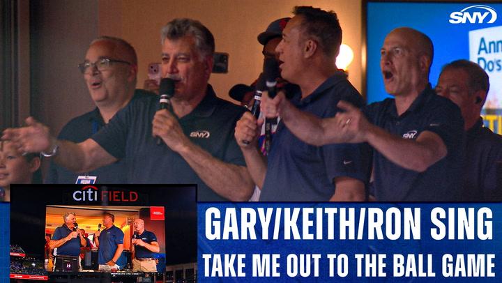 Gary Cohen, Keith Hernandez and Ron Darling sing "Take Me Out to the Ball Game" 