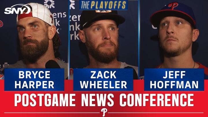 Phillies' Zack Wheeler, Jeff Hoffman, and Bryce Harper discuss NLDS Game 1 loss to Mets.