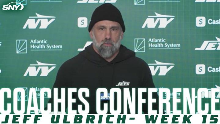 Jets' Interim Head Coach Jeff Ulbrich discusses injuries and Aaron Rodgers' future in press conference.