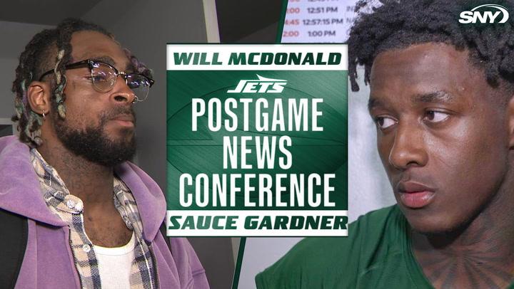 Jets postgame news conference featuring Will McDonald and Sauce Gardner on SNY.