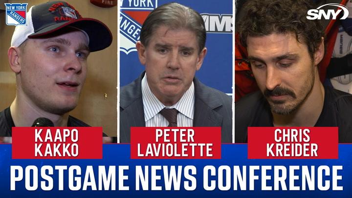 Kaapo Kakko, Peter Laviolette, and Chris Kreider discuss Rangers' vital win in postgame news.