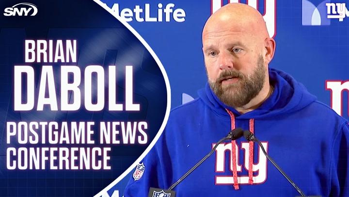 Brian Daboll addresses the media after Giants' blocked field goal leads to a disappointing loss.