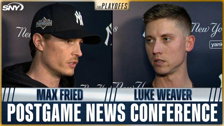 Max Fried and Luke Weaver at the Yankees postgame news conference during the playoffs.