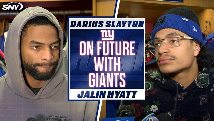 Darius Slayton and Jalin Hyatt discuss their future with the Giants, mentioning Joe Schoen.