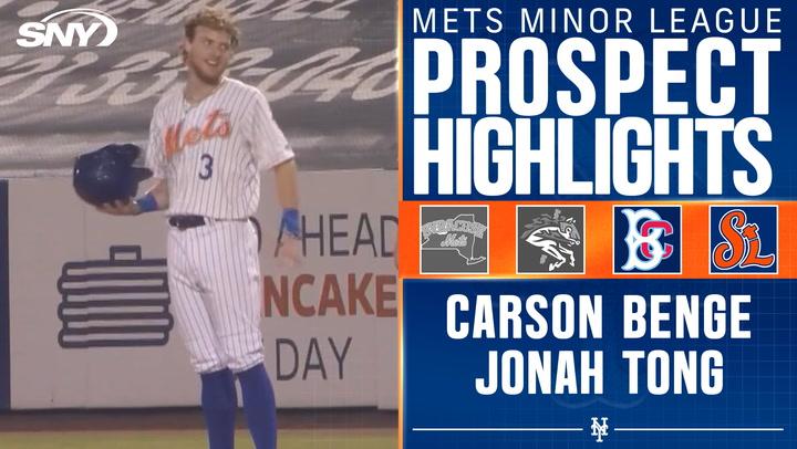 Mets prospects Carson Benge and Jonah Tong continue to impress, shown in this highlights graphic.