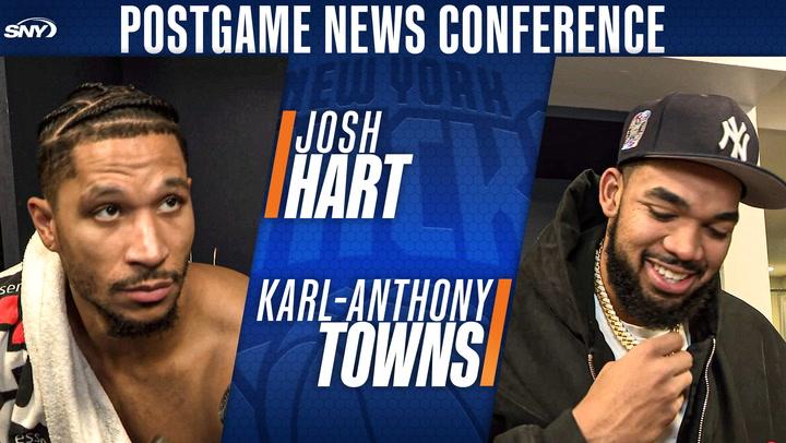 Josh Hart and Karl-Anthony Towns at postgame news conference.