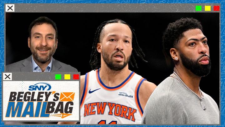SNY Begley's Mailbag with images of a man in a suit, New York Knicks player Jalen Brunson, and