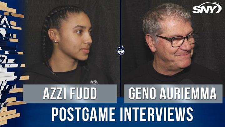 Azzi Fudd and Geno Auriemma discuss UConn's defensive strength after Big East win.