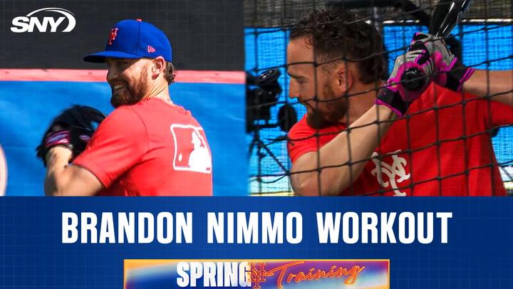 Brandon Nimmo takes the field and hits batting practice