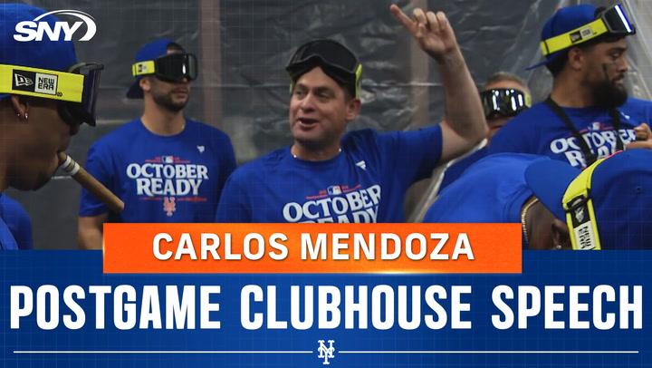 Carlos Mendoza pumps up the Mets after clinching their playoff spot