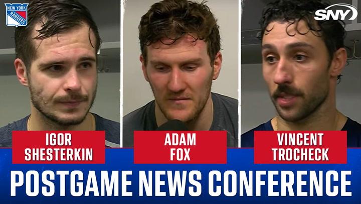 Igor Shesterkin, Adam Fox, and Vincent Trocheck discuss Rangers' 3-1 win over Dallas Stars.