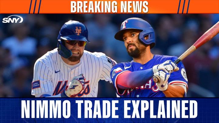 Mets and Rangers players shown with headline "Breaking News: Nimmo Trade Explained".