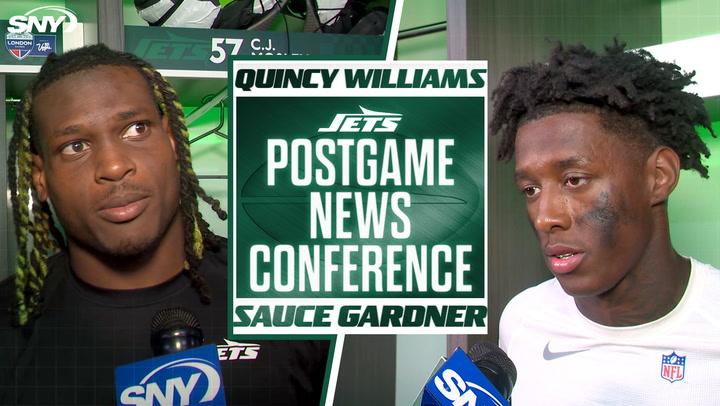 Quincy Williams and Sauce Gardner express frustration postgame as Jets lose 23-17 to Vikings.