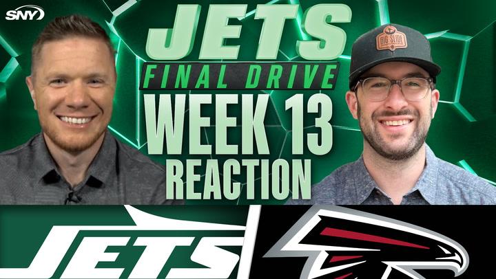 Jets Final Drive Week 13 Reaction with two hosts, Jets and Falcons logos at the bottom.
