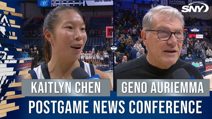 Kaitlyn Chen and Geno Auriemma discuss UConn's win over Villanova in postgame interview.