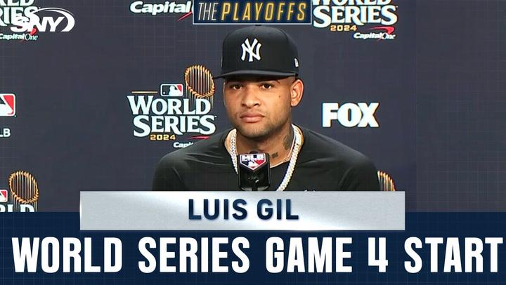 Yankees' Luis Gil discusses his World Series Game 4 start against the Dodgers.