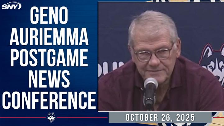 Geno Auriemma at a postgame news conference for UConn on October 26, 2025.