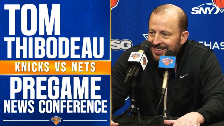 Tom Thibodeau discusses team chemistry and player adjustments at Knicks pregame conference.