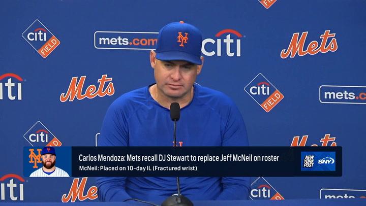 Carlos Mendoza discusses why DJ Stewart will replace the injured Jeff McNeil and the Mets' success.