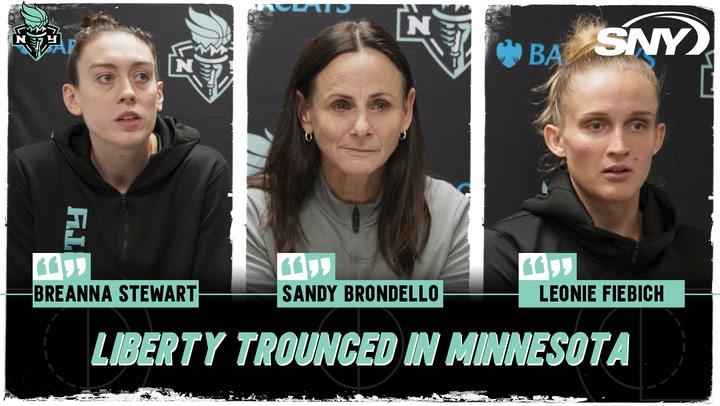 Sandy Brondello, Breanna Stewart and Leonie Fiebich discuss Liberty's 84-67 loss to Minnesota