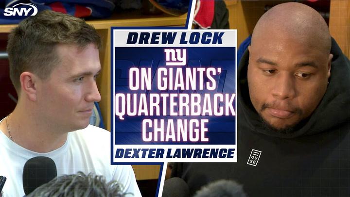 Drew Lock discusses not being named starting QB with Dexter Lawrence on Giants changes.