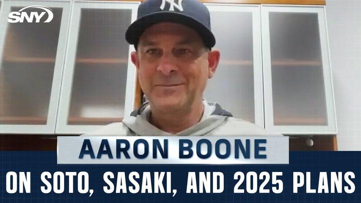 Aaron Boone discusses Yankees' 2025 plans, meeting Soto, and opinions on Roki Sasaki.