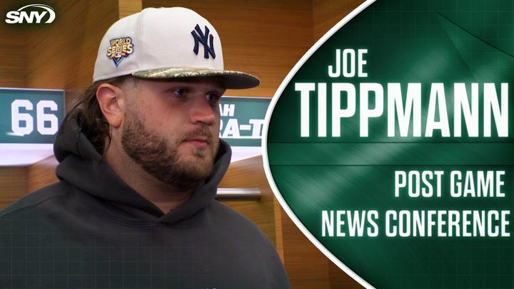 Jets center Joe Tippmann speaks on fixing snaps, working with Aaron Rodgers, and rookie Olu Fashanu.