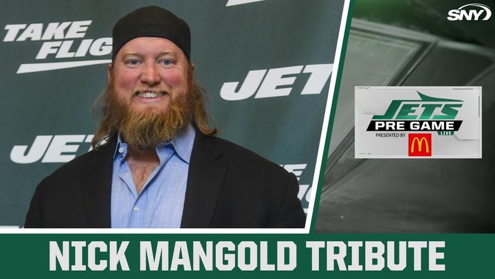 Nick Mangold tribute on Jets pre-game show presented by McDonald's.