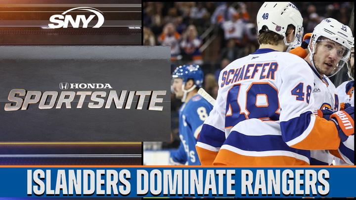 Islanders' Schaefer celebrates as Islanders dominate Rangers according to SNY SportsNite.