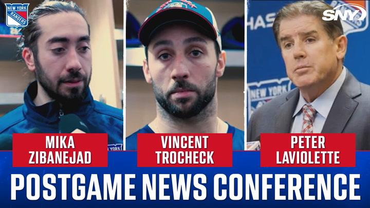 Mika Zibanejad, Vincent Trocheck, and Peter Laviolette discuss Rangers' 5-1 loss to Kings.