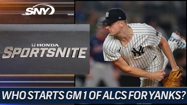 Yankees pitcher throws ball; decision looms for ALCS Game 1 starter. Discussed on SportsNite.